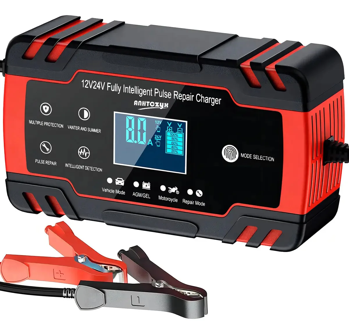 Rápida Cargador de Batería Auto y Moto 12v 24v Inteligent Anhtczyx J30 Rojo