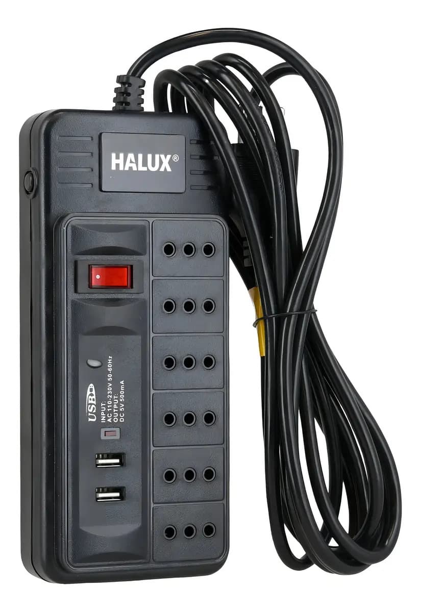 Alargador Halux 6 Tomas + 2 USB con Interruptor (3m)
